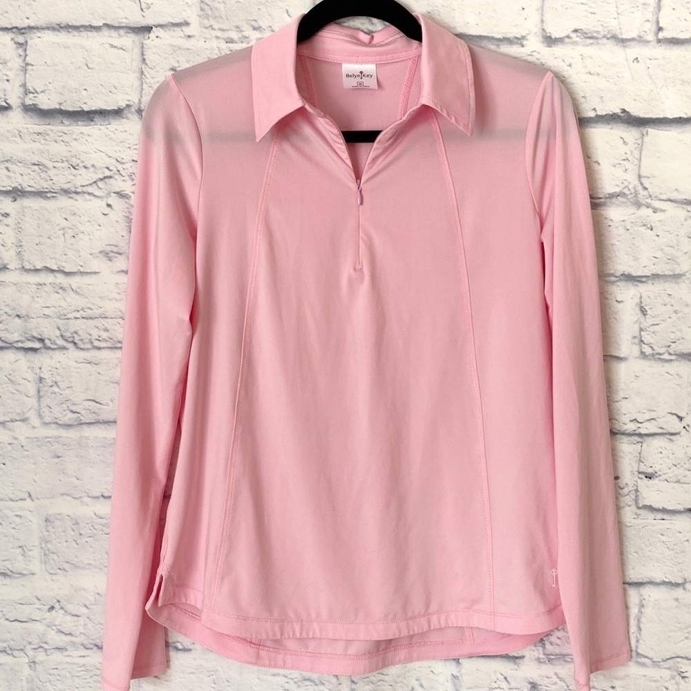 Belyn Key Glacier pink long sleeve polo top medium
